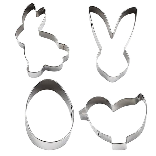 Easter Egg Cookie Cutter,Stainless Steel Bunny Chick Shape Cake Dessert Cutter 4-Piece Set,Food Safe for Dough Fondant Bread Cheese,Easter Bunny Cookie Cutter