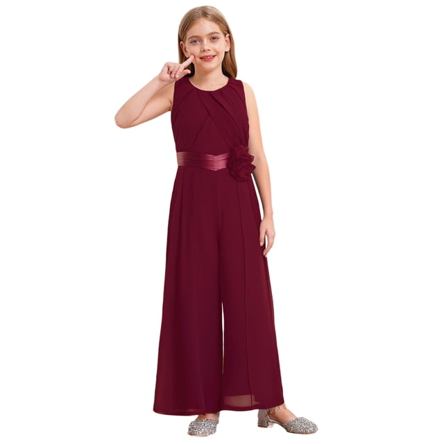 Sholeno Combinaisons Sans Manches pour Filles, Robe de Mariage Formelle en Chiffon, Combinaison de Danse Bourgogne 14