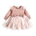 thumbnail image 1 of PatPat Baby Girl Pink Mesh Dress Set,Ribbed Long Sleeve Splicing Floral Appliques Princess Dress Pageant Party Birthday Wedding Flower Girl Dress,0-3T, 1 of 7
