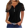 thumbnail image 1 of Timegard Womens Summer Tops Notched V-Neck Button Lace Short Sleeve Solid Color Dressy Casual Tunic Tops, 1 of 1