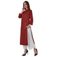 thumbnail image 3 of Bimba Kurta en Coton Col Mandarin avec Plis pour Femmes Ethnique Indienne Droite Unie, 3 of 7