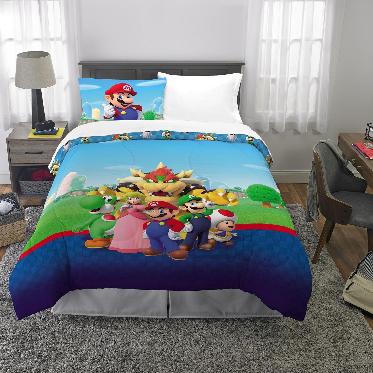 Super Mario "All The Players" Twin/Full Comforter & Pillowcase