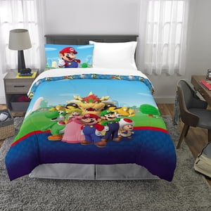Super Mario "All The Players" Twin/Full Comforter & Pillowcase