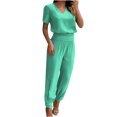 thumbnail image 1 of Mikilon Ensemble Stylé pour Femmes 2 Pcs Mode Col Rond Couleur Unie T-Shirt à Manches Courtes + Pantalon Ample à Poches Ensemble Vert G, 1 of 6