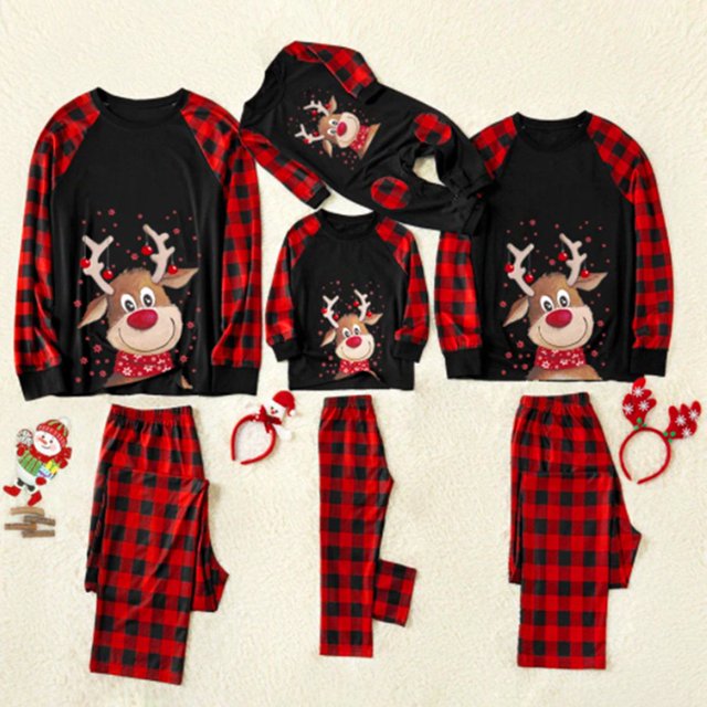 Famille Correspondant Pyjama de Noël Ensemble Coton Cerf Pyjamas de Nuit Papa Maman Enfants PJs