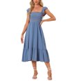 thumbnail image 2 of INSPIRE CHIC Robe d'Été pour Femme à Encolure Carrée, à Volants, à Étages, Boho, Midi, Gris Bleu, P, 2 of 6