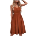 thumbnail image 3 of Robe d'Été pour Femmes Robe pour Femmes Été Femmes Mode Été Bord de Mer à Bretelles Sans Manches Col en V Couleur Unie Robe Décontractée, 3 of 8