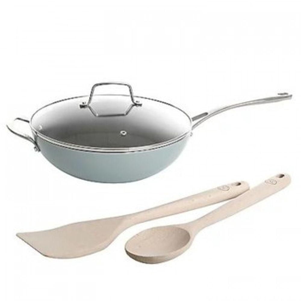 Martha Stewart Poêle essentielle 30,5 cm avec couvercle et 2 outils, bleu