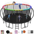 thumbnail image 1 of Jump Into Fun Trampoline 16FT, 1500LBS Trampoline for Kids and Adults with Enclosure, Basketball Hoop, Wind Stakes, LED light, Sprinkler and Socks, Outdoor Galvanized Full Spray Round Trampoline, 1 of 7