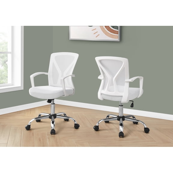 Monarch Specialties I 7462 Office Chair, Adjustable Height, Swivel, Ergonomic, Armrests, Computer Desk, Work, Metal, Fabric, White, Chrome