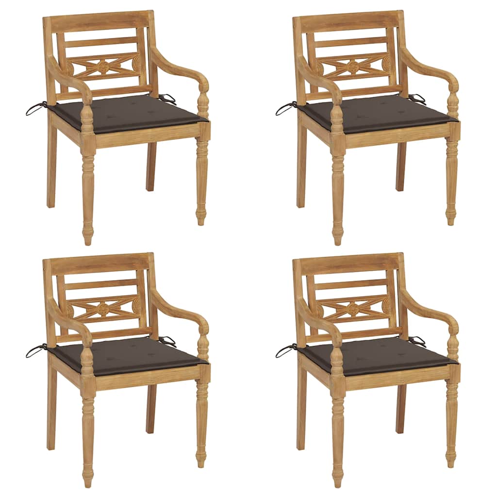 vidaXL Chaises Batavia avec Coussins 4 Pcs Bois de Teck Massif