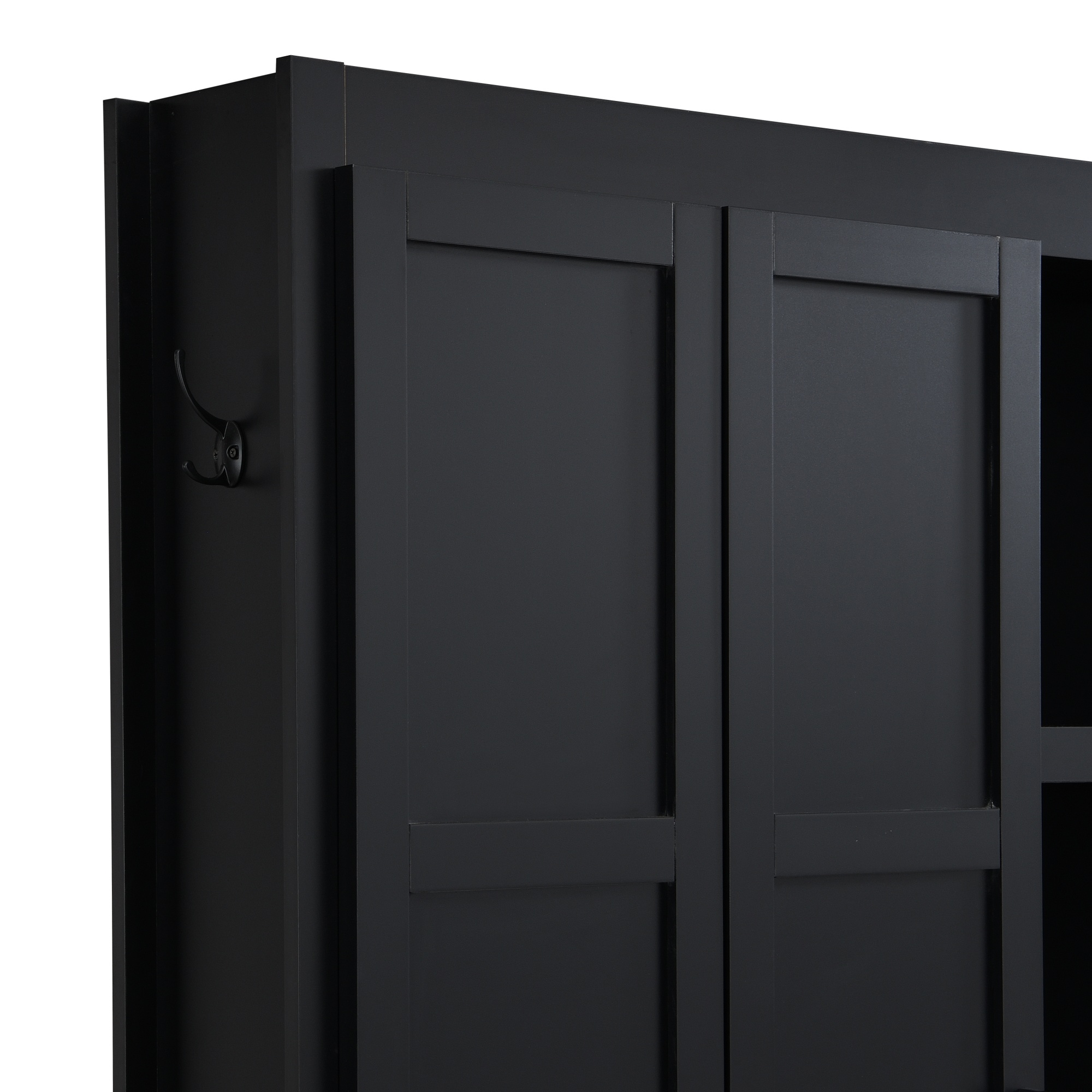 Noble House, Arbre d'entrée de style ferme de 62,9" avec 6 crochets, banc au grain de bois et armoire à chaussures pour l'entrée et la salle de vie, noir
