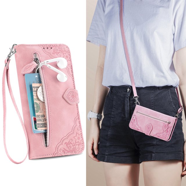 Case for iPhone 12 Pro Max Zipper Wallet Cover Lanyard Crossbody Neck Strap