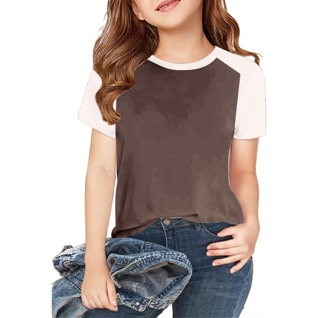 Soki Toddler Kids Girls Fashion Cute Solid Color Soft Short Sleeve Pullover Tops Clearance