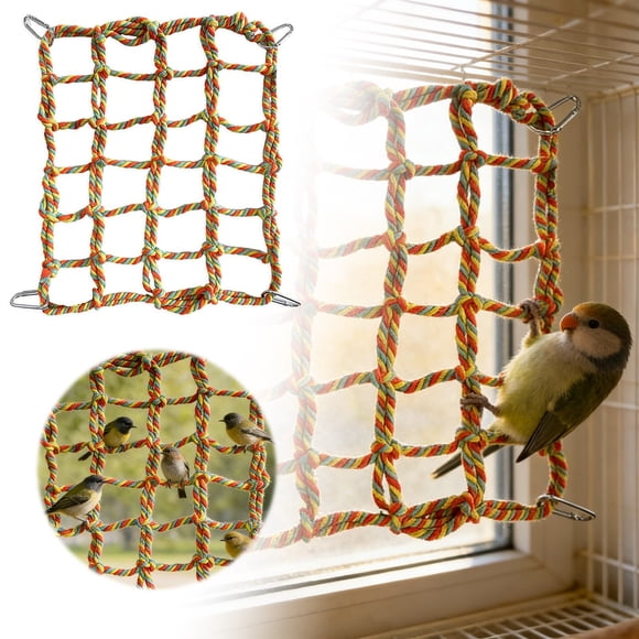 Colorful Woven Climbing Net Bird For Parrots Small Animals Interactive Play And Exercise Activity