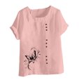 thumbnail image 4 of Économies d'Été! Horkkom Hauts Grande Taille pour Femmes Été Chemises Amples en Lin à Manches Courtes Col Rond Imprimé Floral Blouses Confortables, 4 of 4
