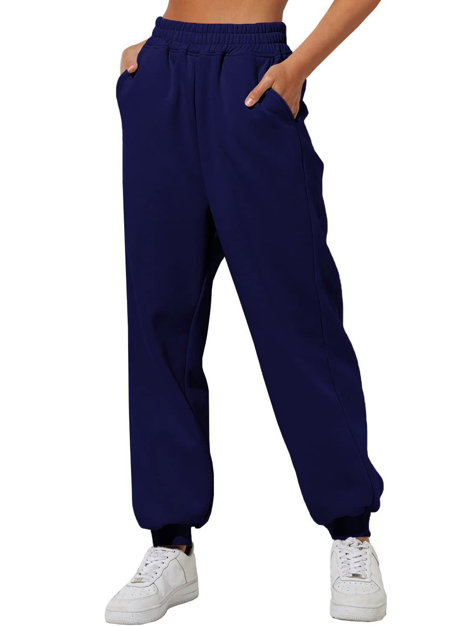 Innerwin Jogger Pants With Pockets Women Trousers Sports Solid Color Lounge Sweatpants Navy Blue 2XL