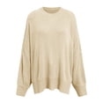 thumbnail image 5 of WUANDIXFA Chandails d'Automne pour Femmes Chandails pour Femmes à Manches Longues Fente Latérale Col Rond Chandails Molletonnés à Enfiler Hauts de Mode pour Femmes Vêtements Corset Vêtements d'Extérieur Beige,P, 5 of 5