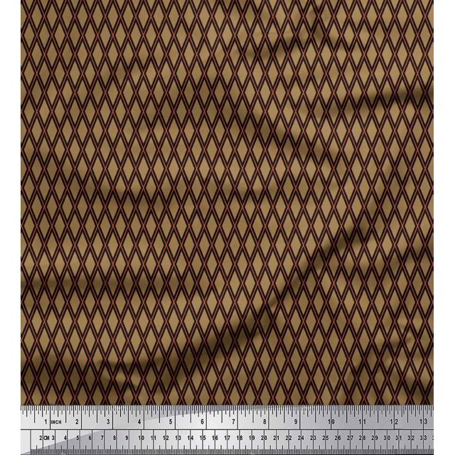 Soimoi Brown Modal Satin Fabric Diamond Geometric Print Fabric by the Yard 42 Inch Wide