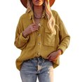thumbnail image 3 of Hauts à Manches Longues pour Femmes Poches Boutons Hauts à Manches Longues Manteau Couleur Unie Col Rabattu Veste Manteau Long à Manches Longues pour Femmes, 3 of 5