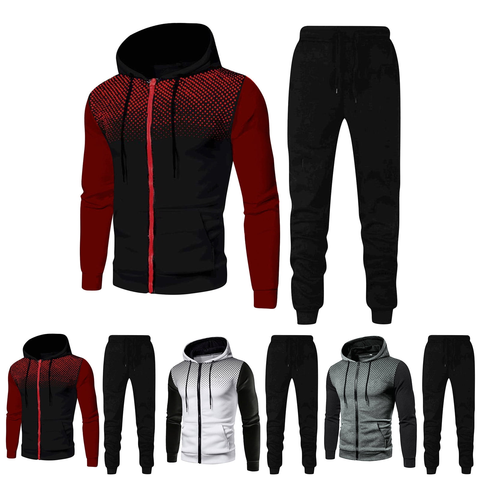 White Gradinet YOIAVAIOY Mens Hooded Track Suit Gradient Hoodie and Drawstring Jogging ...