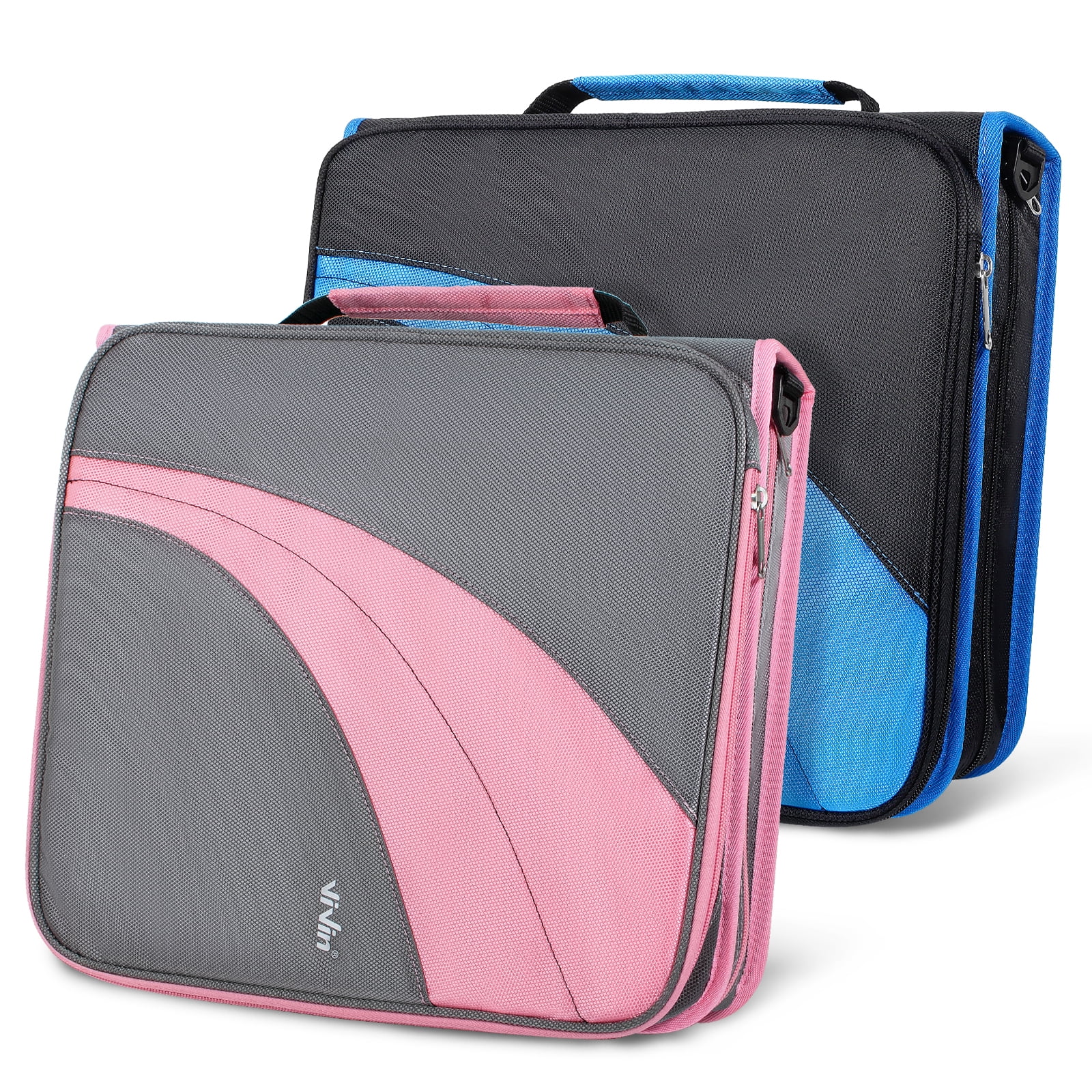 ViVin Zipper Binder 2 Inch O-Ring 450 Sheet Capacity, Multiple Tab and Zip Pockets, Office Supplies,Blue&Pink