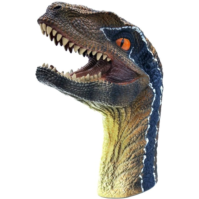 Dinosaur Hand Puppet Toys, Rubber Puppet Role Play, Animal Puppets for Kids, Realistic Raptor Dino Head 12 inch