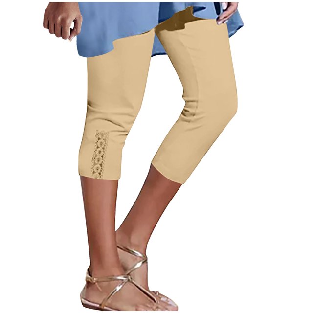 Birdeem Pantalons Raccourcis pour Femmes avec Dentelle Couleur Unie Sports Décontractés Pantalons Raccourcis