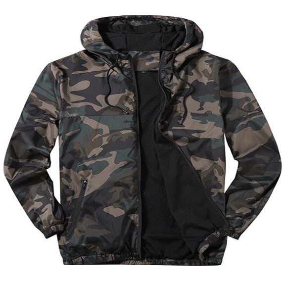 Pisexur Jackets for Men Man Camouflage Mesh Ventilate Long Sleeve Hooded Sport Coat Sport Coats Windbreaker Jacket