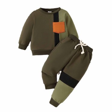 cfhntfmh Newborn Infant Baby Fall Winter Outfit Color Block Long Sleeve Sweatshirts with Jogger Pants Newborn Clothes Set