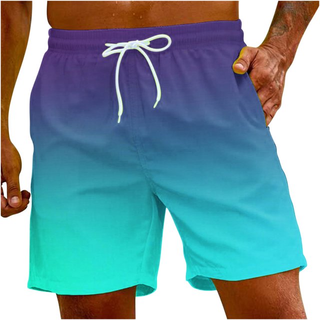 FAIWAD Mens Gradient Shorts Quick Dry Elastic Waist Beach Shorts Workout Sports Lightweight Sweatpant