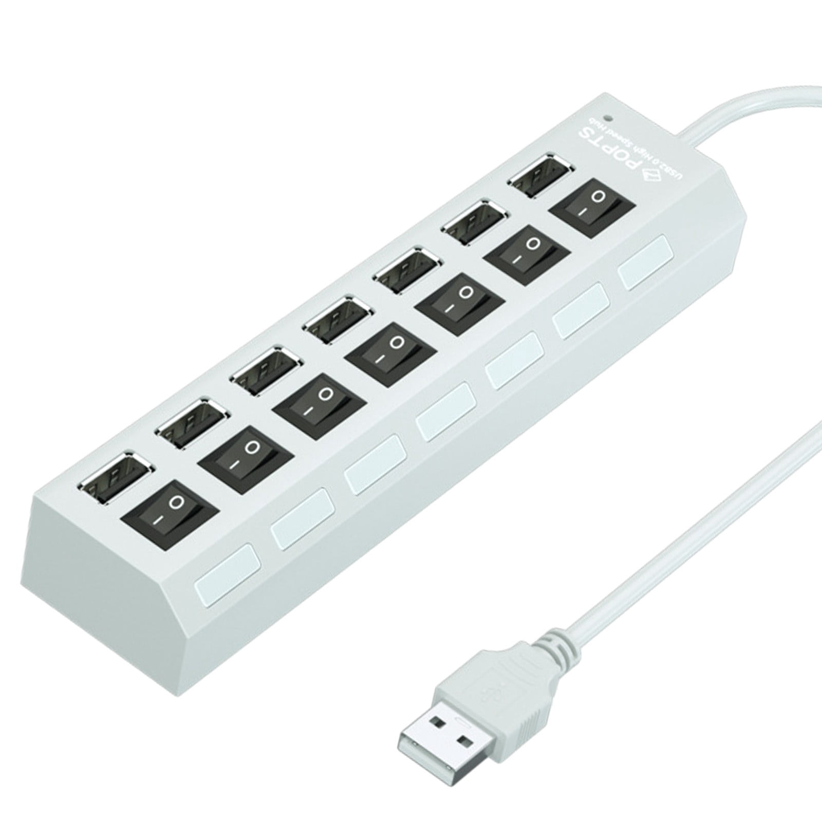 Renjiang 7-Port USB 2.0 Hub, 2.0 Powered, USB Adapter USB Extender USB Port Expander USB hub for Laptop, PC, USB Flash Drives, and More