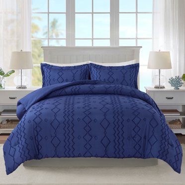 JML Tufted Twin Comforter Set 2 Pieces, Jacquard Boho Tufts Bedding Set - All Season Duvet and 1 Pillow Sham Bed Sets, Navy
