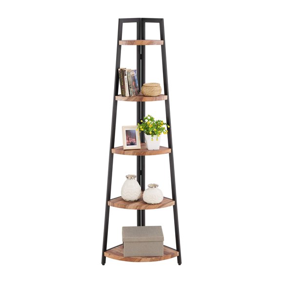 Danya B. Étagère d'Angle Pyramide Autoportante Moderne Contemporaine à 5 Niveaux dans Cadre en Métal avec Tablettes en MDF (Noir/espresso)