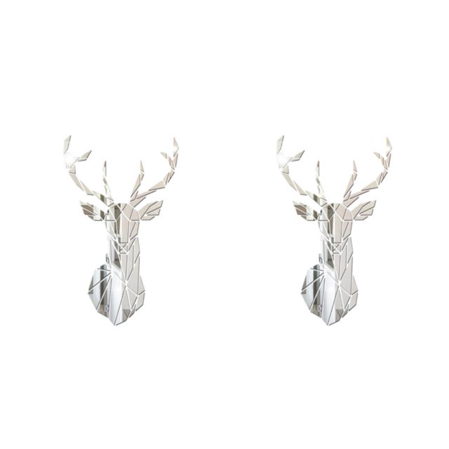 Wweixi Multifunctional 3D Mirror Deer Wall Sticker For Various Uses Personalized Home silver M 2Set