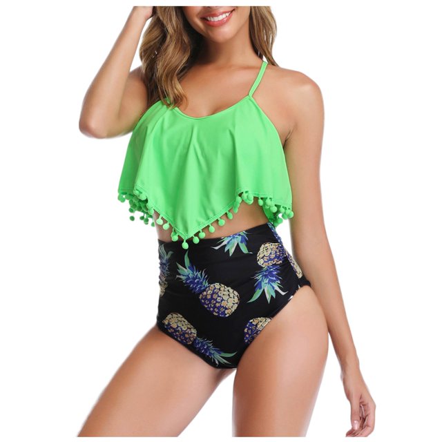 FhsagQ Women Swimsuit Sets Plus Size Women Two Piece High Waisted Bikini Set Ruffle Swimsuit Flounce Trim Bathing Suit Swimsuit Sets for Women Plus Size Blue with Matching Robe Green M