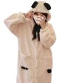 thumbnail image 1 of Penkiiy Women Cute Warm Flannel Plush Bathrobes Star Pattern Hooded Button up Long Robe L White, 1 of 5
