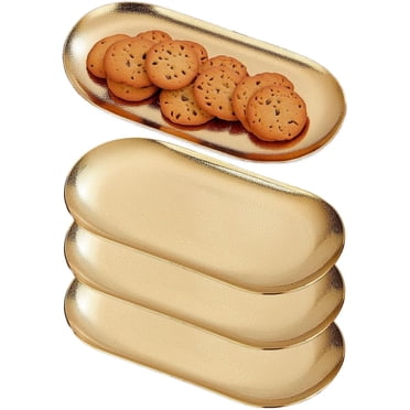Assiettes d'Apéritif ellipse 7X3 Pouces, Assiettes de Souper en Acier Inoxydable Épaisses, Assiettes à Pâtes et Desserts pour Sushi, Fruits, Allant au Four/lave-Vaisselle, Ensemble de 4, Or