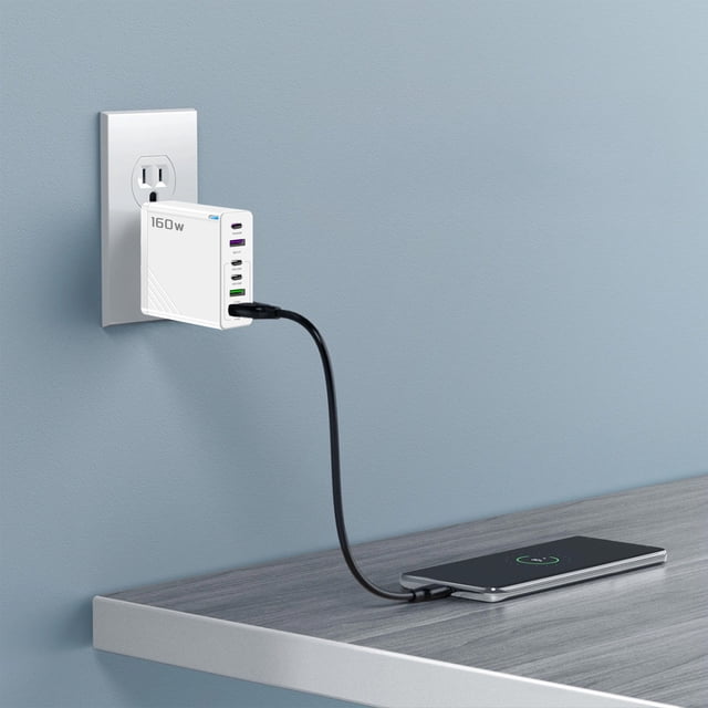 RKSTN Plastics Fast Charging Plug US Standard Charging Head 3U+3C Six Port Fast Charging Charger 160W Fast Charging Safeties And Overheating Prevention