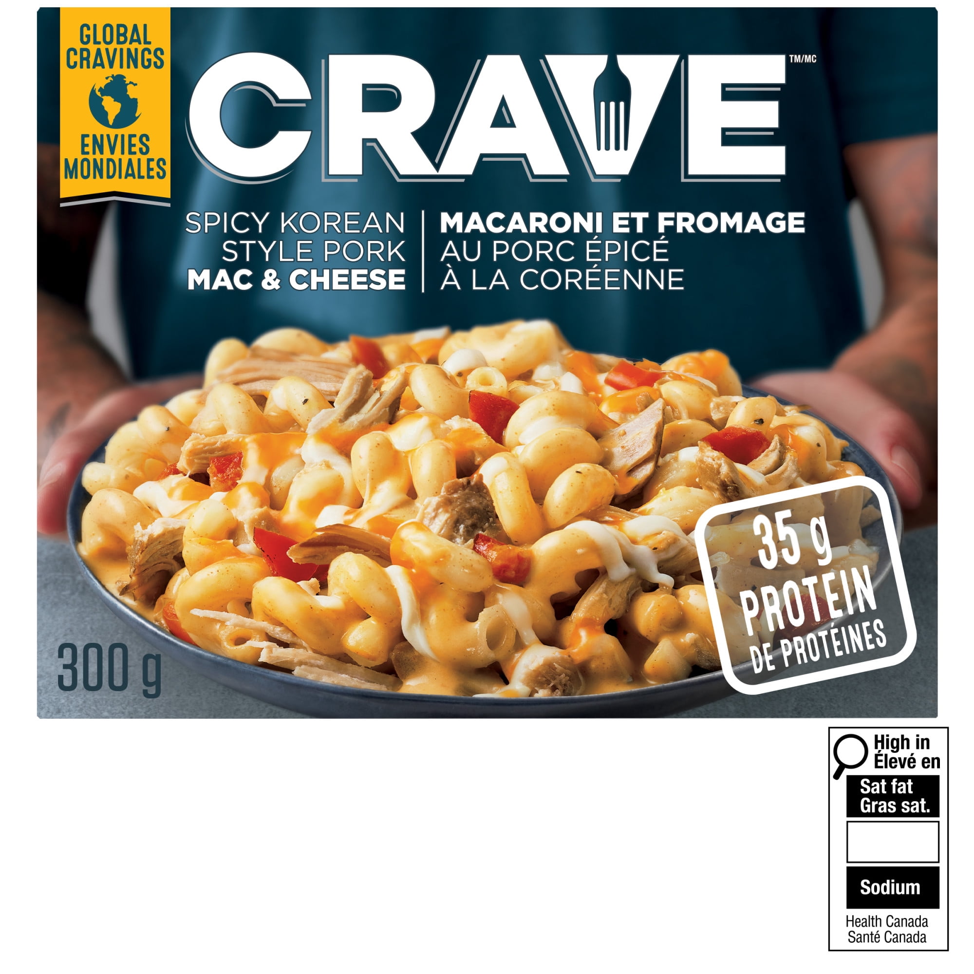 CRAVE Spicy Korean Style Pork Macaroni & Cheese Frozen Meal, 300 g Box, CRAVE Spicy Gochujang Mac and Cheese 300G