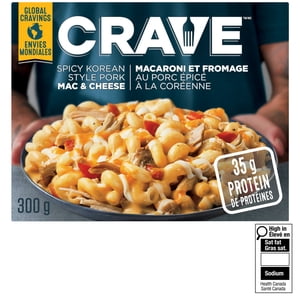 CRAVE Spicy Korean Style Pork Macaroni & Cheese Frozen Meal, 300 g Box, CRAVE Spicy Gochujang Mac and Cheese 300G