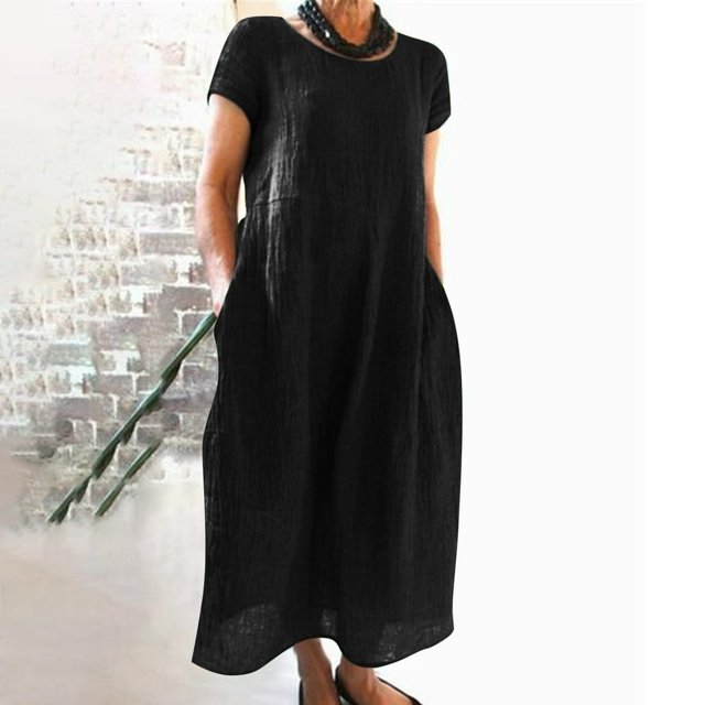 Robe Midi Décontractée à Manches Courtes et Manches Courtes pour Femmes