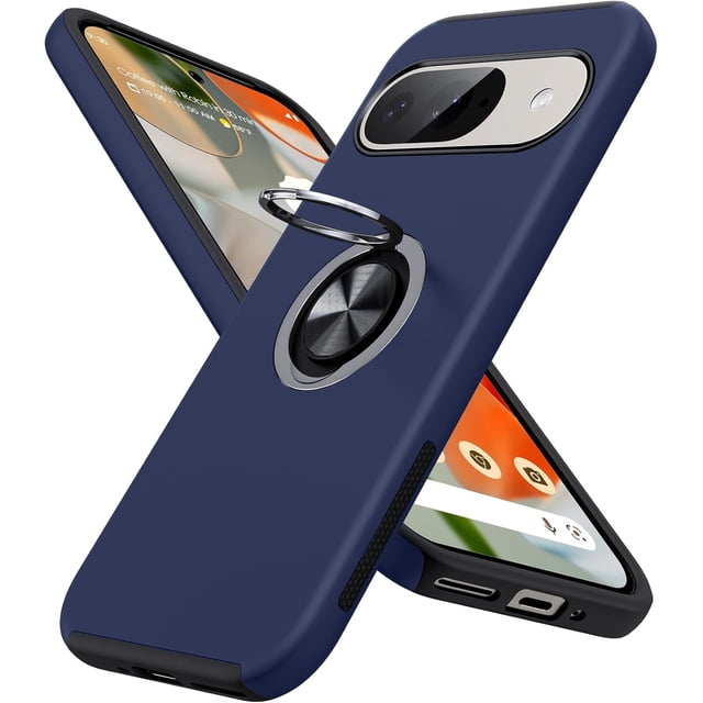 KOMI for Google Pixel 9 Pro XL Case, Slim Fit Case for Pixel 9 Pro XL with Metal Ring Holder Kickstand, Dual Layer Shockproof Protective Phone Case for Google 9 Pro XL 6.8", Blue
