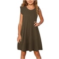 thumbnail image 2 of Milgrthf Robe Midi pour Filles Été Manches à Volants Ligne A Évasée Basique Patineuse Tournoyante Robe de Fête 4-12 Ans Brun, 2 of 9