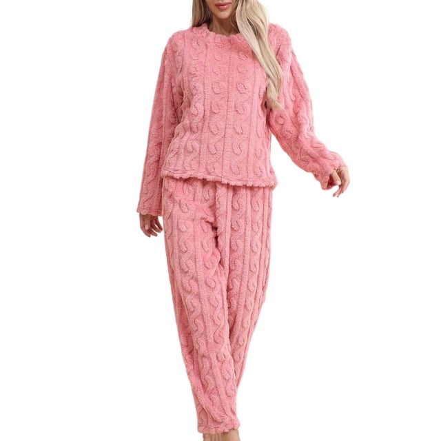 Zhanying Pyjama Duveteux pour Femmes Ensemble Hiver Chaud Tenue d'Intérieur Moelleuse en Molleton Doux Pjs 2 Pcs Pyjama en Peluche pour Dames Ensembles de Détente Rouge TG