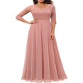 thumbnail image 2 of QJUHUNG Robe Formelle à Fleurs pour Femmes à Manches Mi-Longues, Col en V, Élégante Demoiselle d'Honneur, Robe Fluide, Cocktail, Soirée, Fête, Maxi, Longue, 2 of 5
