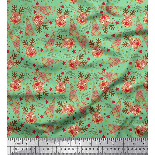 Soimoi Green Modal Satin Fabric Christmas Theme Party Decor Fabric Printed Yard 42 Inch Wide