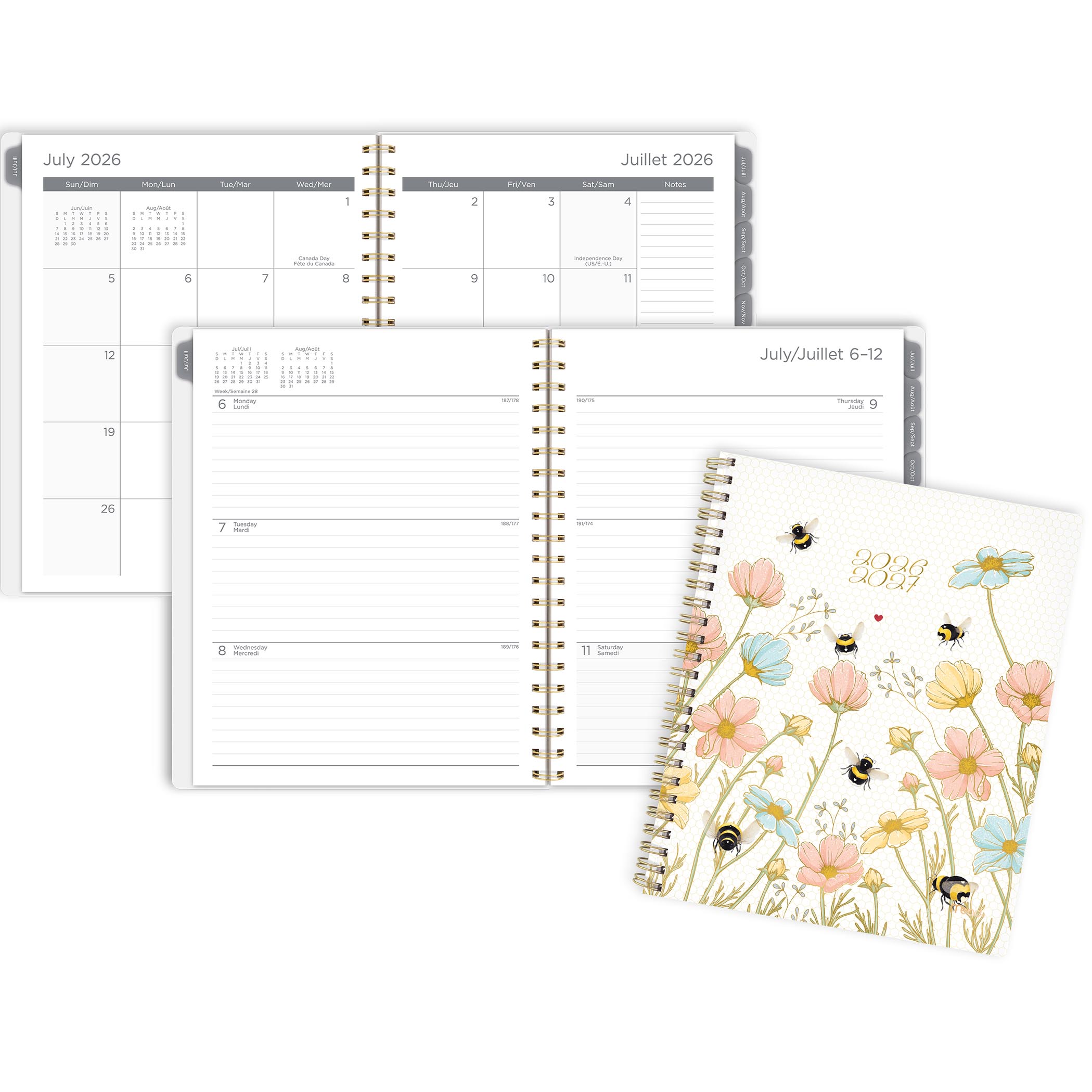 Agenda scolaire hebdomadaire et mensuel format grand Mead® Abeille blanche (Honey Bee White) 2026‑2027