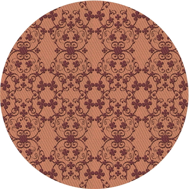 Ahgly Company Tapis de Zone Rond d'Intérieur Lavable à la Machine, Transitionnel, Rouge Brique de Feu, 7 Pieds Rond
