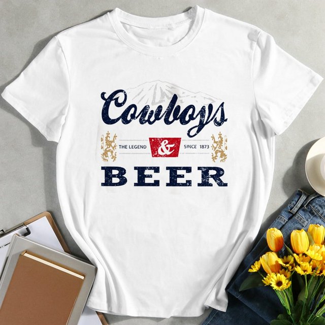 MesaSe T-Shirt Graphique Femmes Cowboys et Bière-Blanc-G